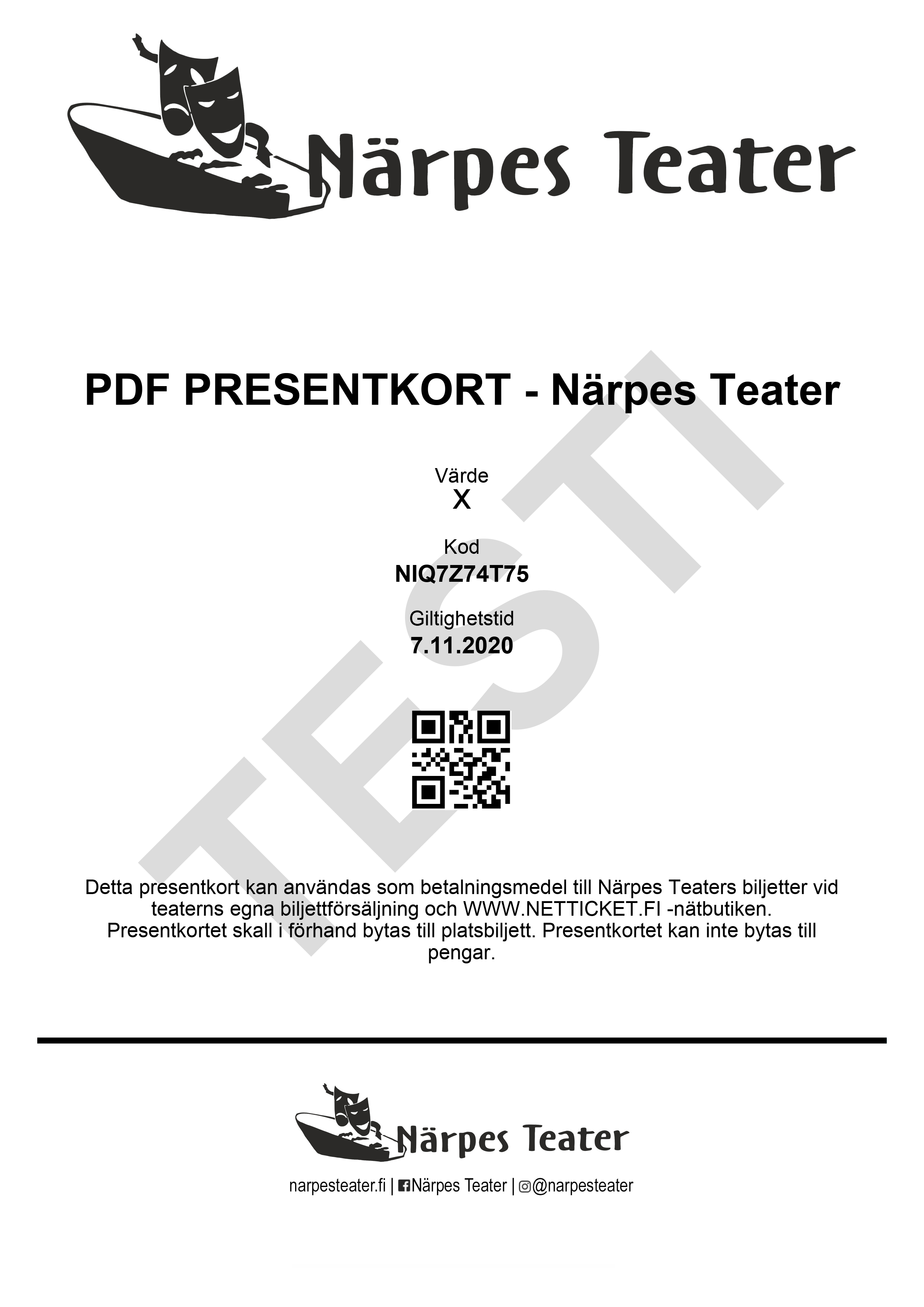 Närpes Teater - Presentkort PDF valfri summa